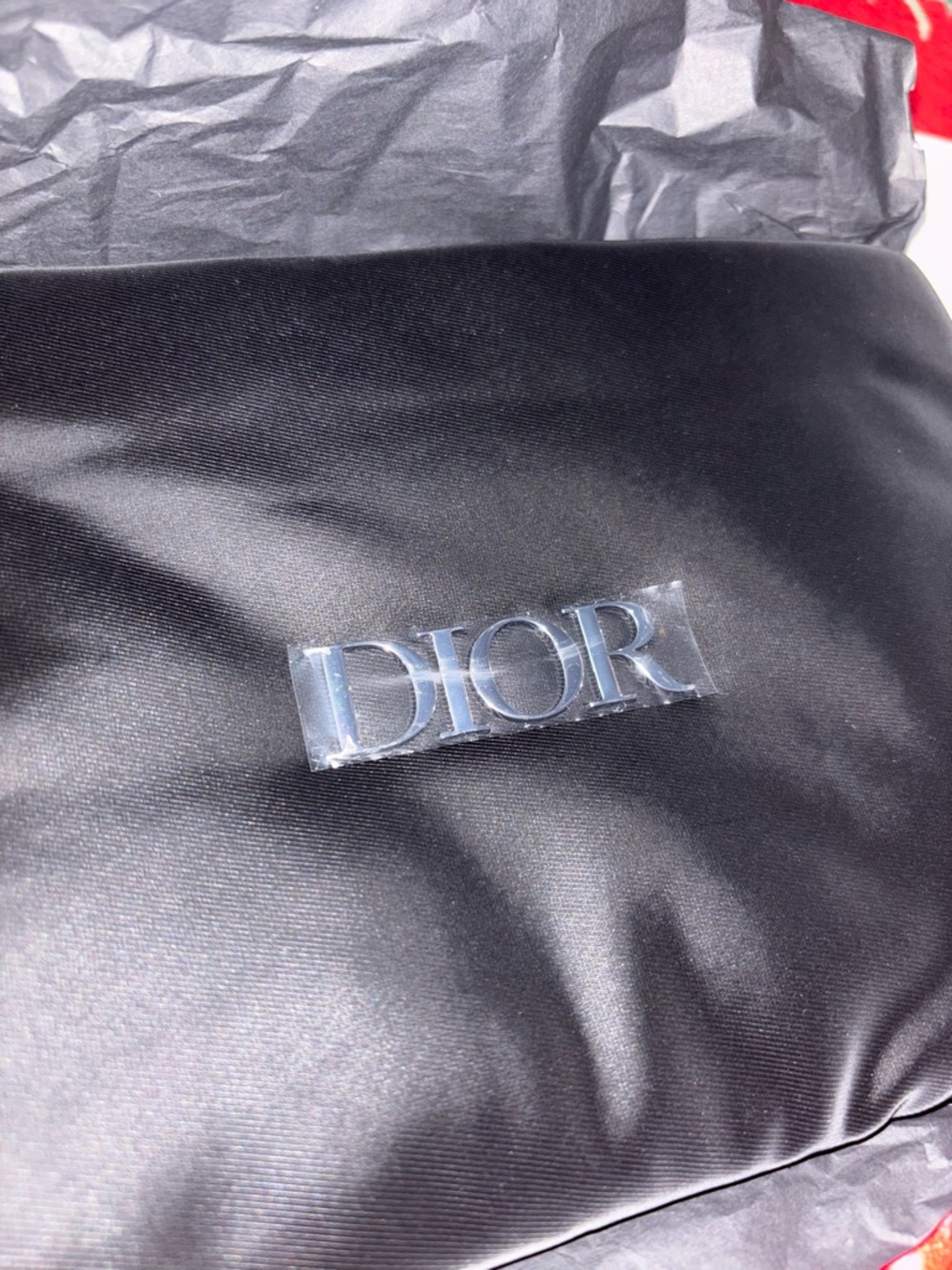 Dior Black Satin Logo Pouch with Silver Plaque - Picture 2 of 5